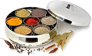 RUCI CRAFTS Stainless Steel Apple Indian Spice Masala Box Dabba With 7 Spice Containers with Size 8 X 8 Inches