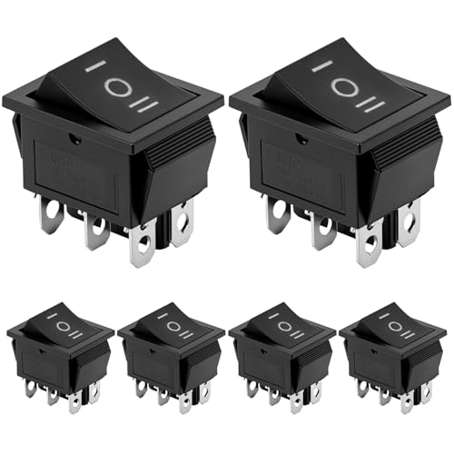 QWORK® Lot de 6 interrupteurs à bascule ON-OFF-ON DPDT, 6 broches, 16 A 250VAC, noir