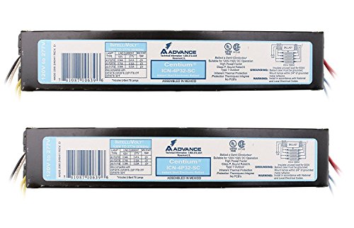 Pack of 2 Advance ICN4P32N Electronic Fluorescent Ballast, 4 Lamp, 32W T8, 120/277V.