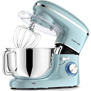 CHeflee Stand Mixer,600W 6+P With 6.5QT Stainless Steel Bowl,Dough Hook, Wire Whip & Beater,for Most Home Cooks,Blue