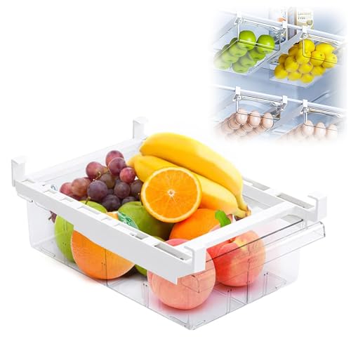 Cajón Deslizante Frigorífico, 30,5 x 20 x 9,5 cm, Cajón de Almacenamiento para Frigorífico con Asa, Cajones Extraíbles para Nevera Retráctil, para Verduras, Frutas, Huevos, Cereales