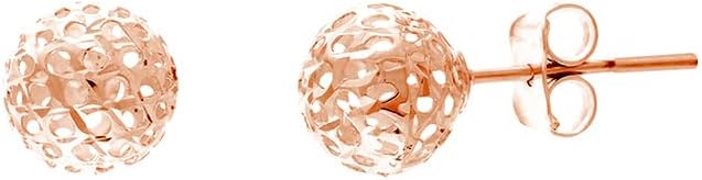 14k Solid Yellow Gold Hollow Laser Ball Stud Earrings Ball Earring for Women in