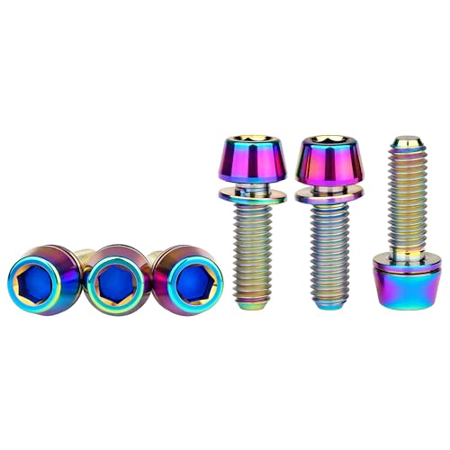 Image of Titanium Ti Allen Hex M5x16 18mm Tapered Head Bolt with Washer Screw for Bicycle Stem Parts Pack of 6 (Ranibow, M5x16mm)