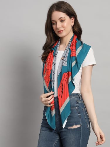 Image of Ravaiyaa - Attitude is everything Women Silk Digital Print Large Square Scarf Breathable Lightweight Neckerchief Printed Headscarf 40 inch x 40 inch Inch