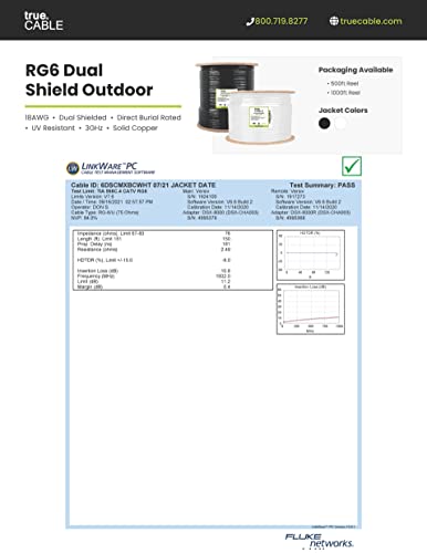trueCABLE RG6 Outdoor Dual Shield Coax, 1000ft, Black, Direct Burial Rated (CMX), Bare Copper Conductor Coaxial Cable, 3GHz Sweep Tested