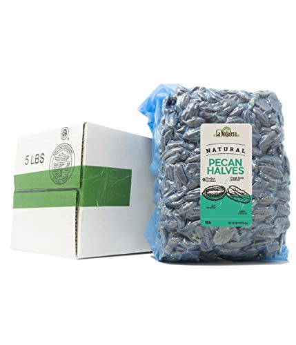 La Nogalera Pecans - Raw pecan nuts in 5 lbs vacuum sealed bag. They compare to organic, NO SHELL, Non-GMO, No Preservatives, Unpasteurized, Kosher and Halal Certified and Ketogenic Friendly