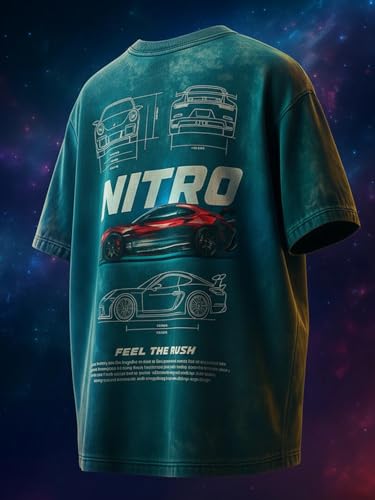 Image of Veirdo Heavy GSM Pure Cotton Men's Graphic Print Oversized Fit Half Sleeve Round Neck Cotton Acid Wash Print T-Shirt in Different Colors with Sizes ranging from S to 2XL.