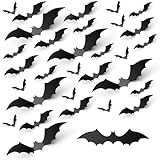 【Upgraded】 Hompavo 120PCS 3D Bats Halloween Decorations, 4 Sizes Realistic PVC Scary Black Bat Sticker for Home Decor DIY Wall Decor Bathroom Indoor Halloween Party Supplies