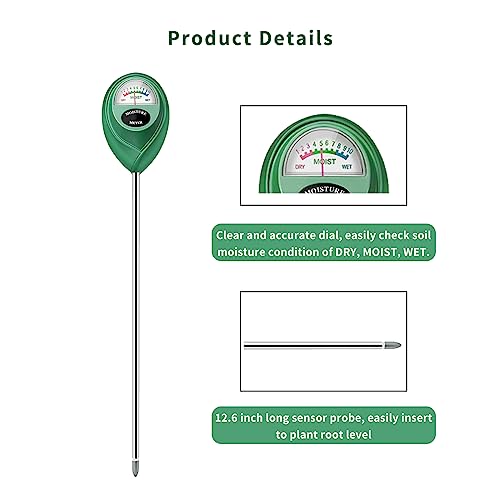 Soil Moisture Meter, 2 Pack Long Probe Soil Moisture Monitor for House Plants, Soil Hygrometer Moisture Sensor for Indoor & Outdoor, Garden, Farm, Lawn Plant Care, No Battery Needed(Green + White)