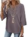 Womens Clothes Women's Clothing 3/4 Length Sleeve Womens Tops Fashion Shirts for Women Boho Tops Business Casual Outfits V Neck Blouses Dressy Casual Basic Tees Beach Vacation Fall Mocha Purple 2026