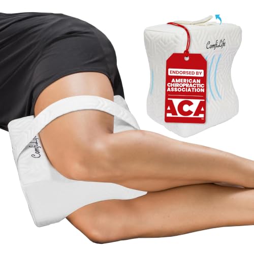 ComfiLife Knee Pillow for Side Sleepers – Cooling Leg Pillow for Side Sleeping – Knee Pillow with Strap for Hip Pain, Back Pain, Sciatica Pain Relief – Memory Foam Hip Pillow Contour Design