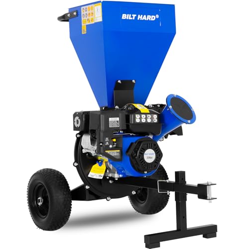 BILT HARD Wood Chipper with Tow Hitch - 7.5 HP 224cc Gas Powered Shredder Towable, 3 in 1 Multi-Function Heavy Duty, 3' Max Wood Diameter Capacity with Collection Bag