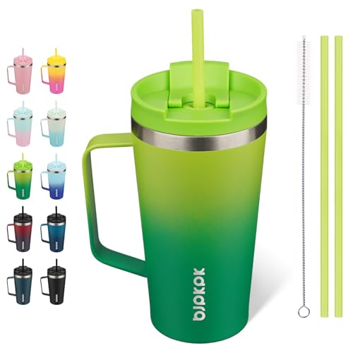 Image of BJPKPK 18oz Insulated Tumbler with Handle, Lid & Straw, Stainless Steel
