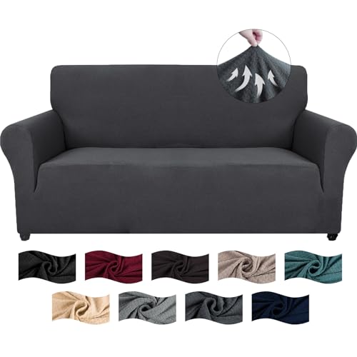 CYCMACO High Stretch Sofa Überzug 2 Sitzer, Sofabezug rutschfest, Couch Bezug Elastischer, Jacquard Sofahusse Mit Armlehnen, Universal Sofa Covers, Couchüberzug Waschbare, Dunkelgrau