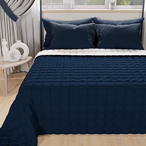 PETTI Artigiani Italiani - Couette Maxi Double Reversible 270x260 cm en Microfibre, Couvre-lit Printemps Maxi Double, Couverture 2 Personne Réversible, Bleu...
