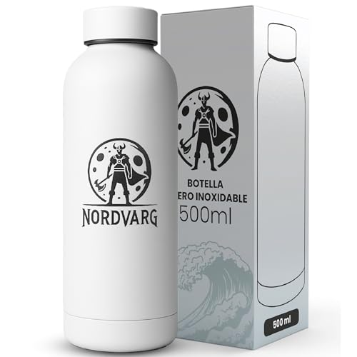 Botella Agua Acero Inoxidable 500ml – Reutilizable, Ergonómica, Resistente y Libre de BPA – Diseño Blanco Premium para Oficina, Deporte y Viaje