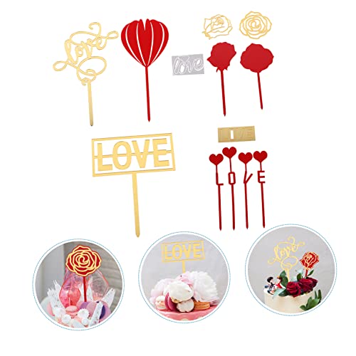 Amosfun 27 Pçs Inserções De Bolo Do Dia Namorados Decoração Rosa Alimentos Para Bebês Topos De Bolo