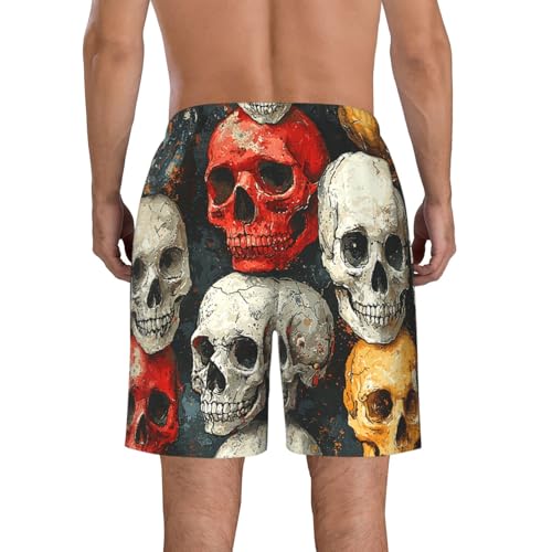 Men's Beach Shorts Board Casual Quick Dry Swim Trunks Holiday - Cartoon Skulls Patterns Vintage3
