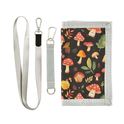 FOLIOSA Cute Mushroom Kids Wallet for Boys Girls Youth, Compact Fabric 4.9×2.9 in