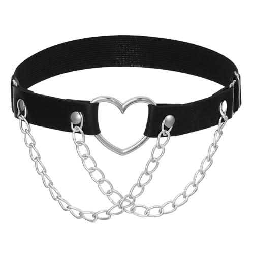 Abeillo Leder Bein Strumpfband Verstellbarer Strumpfhalter mit Ketten, Gothic Herz Strumpfhalter für Beine und Oberschenkel für Frauen Halloween Rave Karneval Cosplay Party Zubehör