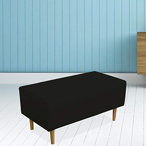 Kit 02 Puffs Decorativo Sala de Estar Cléo W01 Pés Palito 90 cm Corino Preto - Lyam Decor