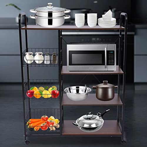 4 Tier Kitchen Shelves Cart and 3 Metal Basket Baker\'s Rack Microwave Oven Stand Storage Shelf Kitchen Island Storage Shelf Cart Microwave Oven Rack 1.5\" L*11.8\" W*40.6\" H