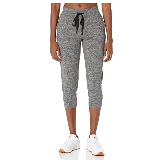 Amazon Essentials Women's Brushed Tech Stretch Crop Jogger Pant (Available in Plus Size), Dark Grey, Space Dye, Large
