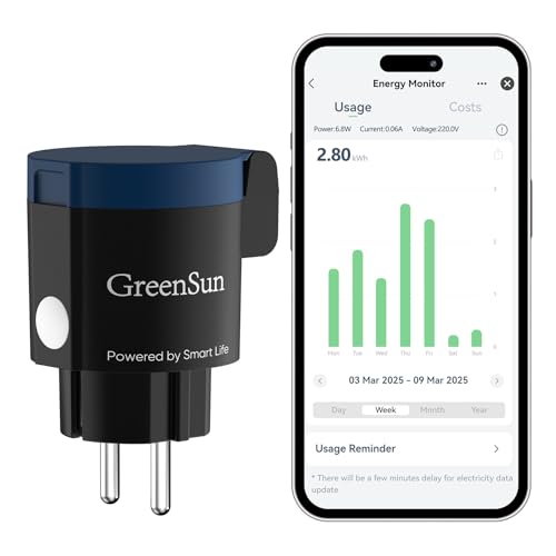 GreenSun Enchufe Inteligente Wifi SmartLife APP Exterior Medidor Consumo Compatible con Alexa Temporizador