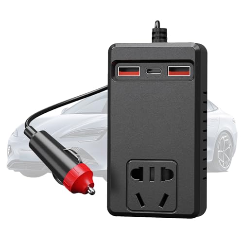 Inversor para coche | Inversor de vehículo 220 V – Adaptador de batería con control de temperatura, enchufe y cargador portátil para autocaravana, camión, ordenador portátil, viaje y vehículo