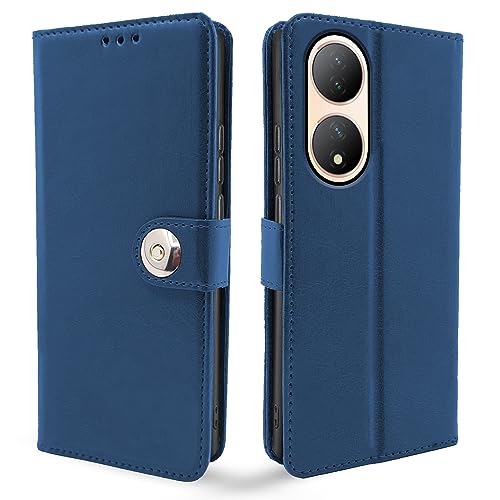 Image of Pikkme Vivo Y100 5G Flip Cover Leather Finish | Inside TPU with Card Pockets | Wallet Stand and Shock Proof | Complete Protection Button Flip Case (Blue)