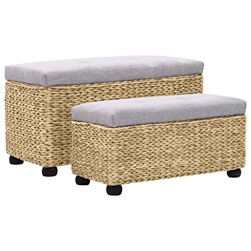 Cartvyn Juego de 2 bancos de algas marinas con acolchado gris, madera de álamo maciza, 85 x 40 x 45 cm y 76 x 32 x 35 cm, acolchado, espacio de almacenamiento, banco para vestíbulo y dormitorio