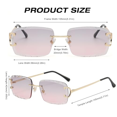 Image of Retro Rimless Rectangle Sunglasses for Men Women Luxury Frameless Square Trendy Shade Diamond Cutting Eyewear
