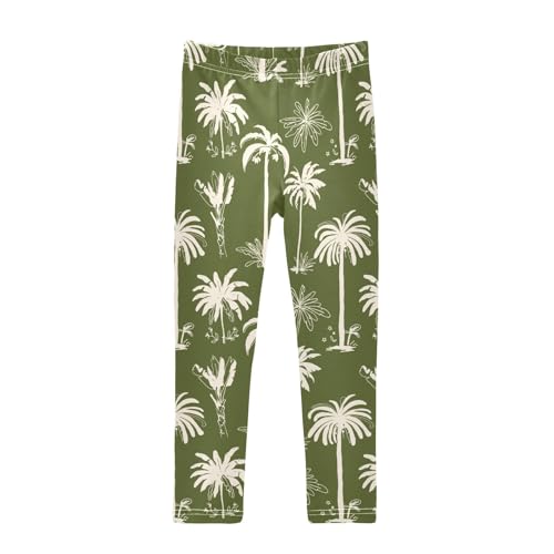 CaTaKu Girls Leggings Palm Tree Tropical Green Leggings for Girls Kids Athletic Workout Yoga Pants Size 4-10T