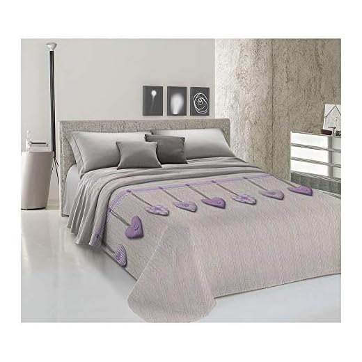 Il Gruppone Copriletto Estivo Made in Italy 100% Cotone Piquet Singolo Matrimoniale Cuori - Lilla - 2 Piazze
