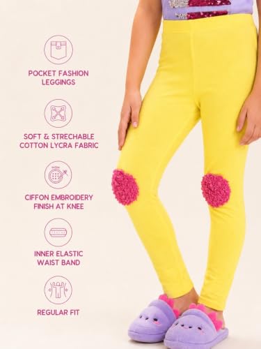 Image of Pilolo Kids Soft Cotton Lycra Solid Ankle Pocket Leggings for Girls