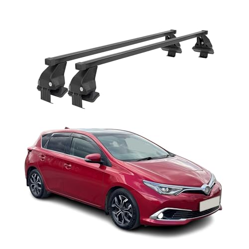 Menabo Barres de toit compatibles avec Toyota Auris mk2 2012-2018 en acier 50 kg Noir 2 pièces Sans rails pour porte-vélos, coffres de toit, porte-skis...
