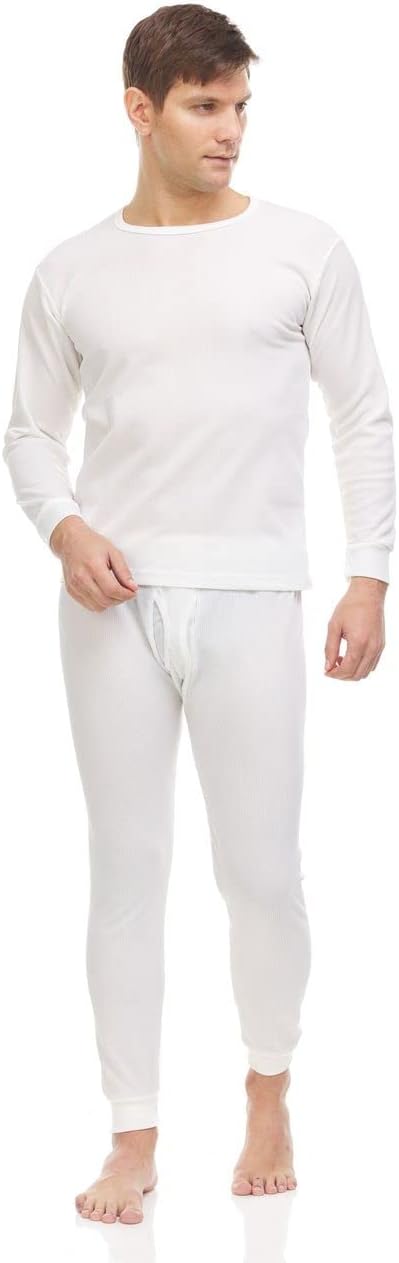3 Pack of 2pc Thermal Sets for Men, Base Layer Long Johns Underwear, Top & Bottom, Cotton, Solid Colors