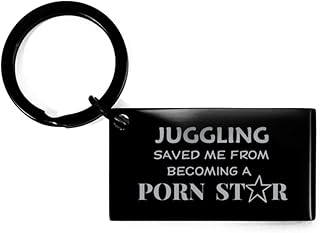 Juggling Saved Me from Becoming A Pornstar, Funny Juggling Keychain, Juggling Lover Gifts for Men Women, Black Keychain