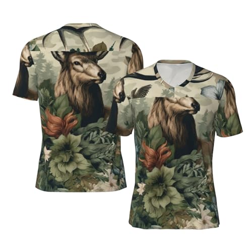 Stylish Athletic Sports Jersey Elk-Forest-Flowers Men's Rugby Jersey 4X-Large