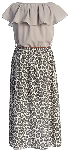 Blunight Collection Big Girls 2 Ways Ruffle Hi Lo Maxi Skirt Romper Belt Jumpsuit Birthday Holiday Grey Leopard 10 (2J1K42S) #TOP1