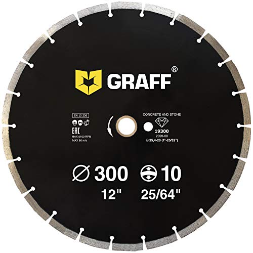 GRAFF Diamond Blade for Angle Grinder - Diamond Cutting Wheel for Dry and Wet Cutting Stone, Marble, Granite, Brick, Masonry, Paving Flag, Concrete & Kerb - Diamond Saw Blades Segment Height 0.394 (10 mm) - 12 inches
