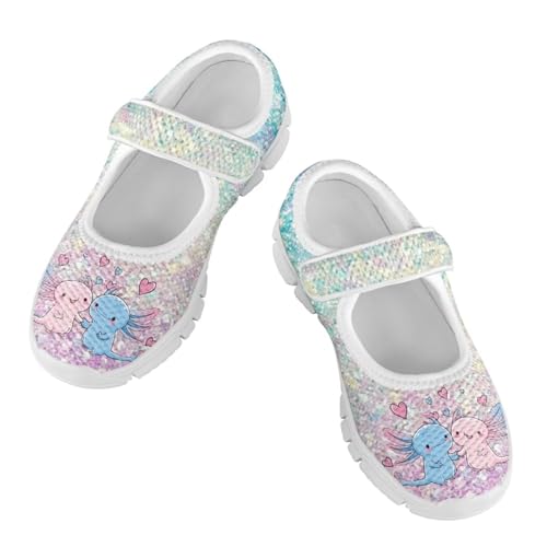 JoyLamoria Rainbow Bling Axolotl Print Girls Sneakers Lightweight Cute Causal Walking Shoes for Toddler/Little Girls Starry Dress Shoes Mary Jane for Party2