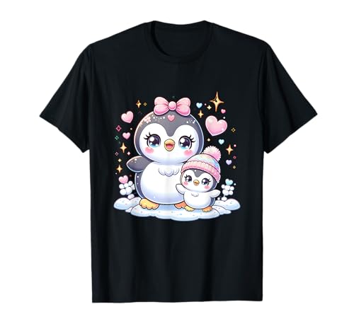 Cute Penguin Baby with Mother - Penguins Lovers T-Shirt