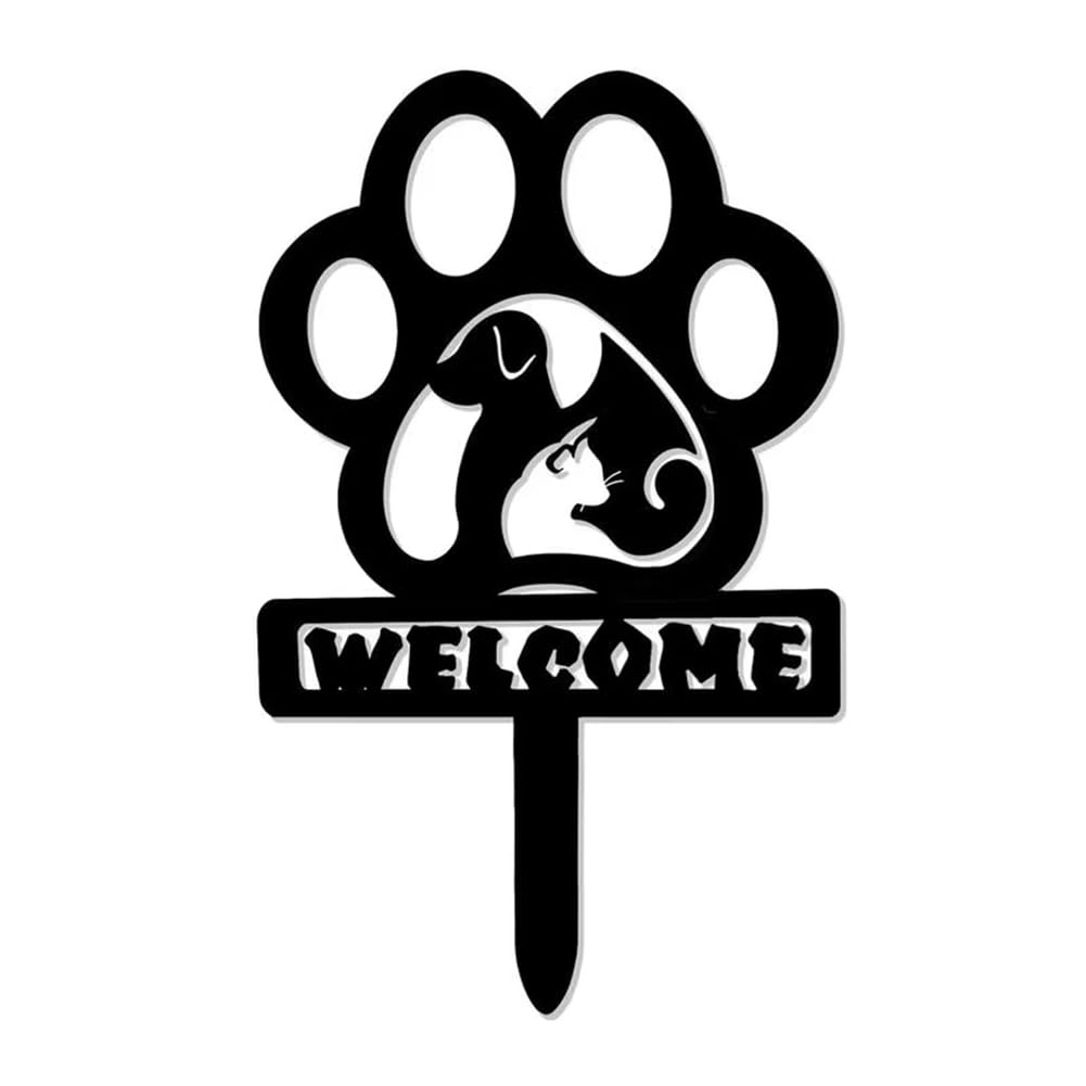 Ehwisbe Dog Garden Stake Garden Stakes Dog Footprint Outdoor Decorations Metal Yard Art Sturdy Cute Garden Statues