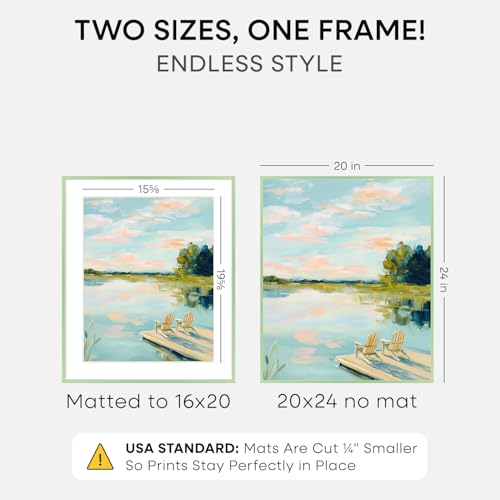 Image of Homeforia 20x24 Frame Sage Green, High End Metal 20x24 Poster Frames with Mat 16x20 inch Photo, 20 x 24 Sage Green Picture Frame Matted to 16 by 20 Art, 24x20 Frame, Tempered Glass, Wall Kit, Set of 2