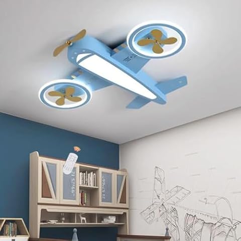 Lampa Sufitowa LED Kreatywna Lampa Sufitowa W Kształcie Samolotu Lampka Do Pokoju Dziecięcego Możliwość Ściemniania Za Pomocą Pilota Metal Akryl Żyrandol Do Sypialni Dziecięcy Salonu Jadalni,Niebieski