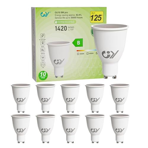 GY Ampoules LED GU10 Classe B 9W Equivalent 125W, 1420LM 6500K Blanc Froid, Angle de Lumière 110°, Ampoule GU10 Led Efficacité Energétique, ，Non-Dimmable, Lot de 10