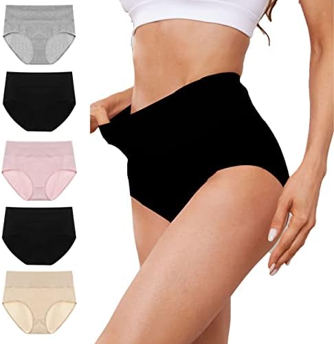 CVVOT Cotton Panties High Waisted Briefs For Women Fit Tummy Control Bikini Breathable Underwear