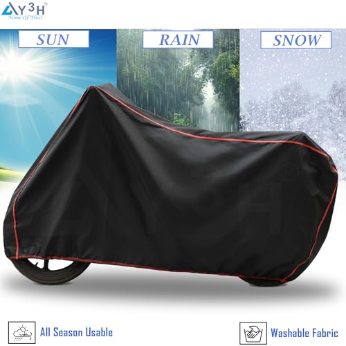 Image of Bike Body Cover TVS Apache Full Body Cover with Waterproof, Dust Proof, UV Rays Protective, Tripple Stitching & Lightweight Two Wheeler Covers - Black with Waterproof Red Piping