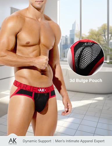 Arjen Kroos Mens Jockstrap Thong Athletic Supporter Ice Silk Wide Waistband Mesh 3D Pouch4